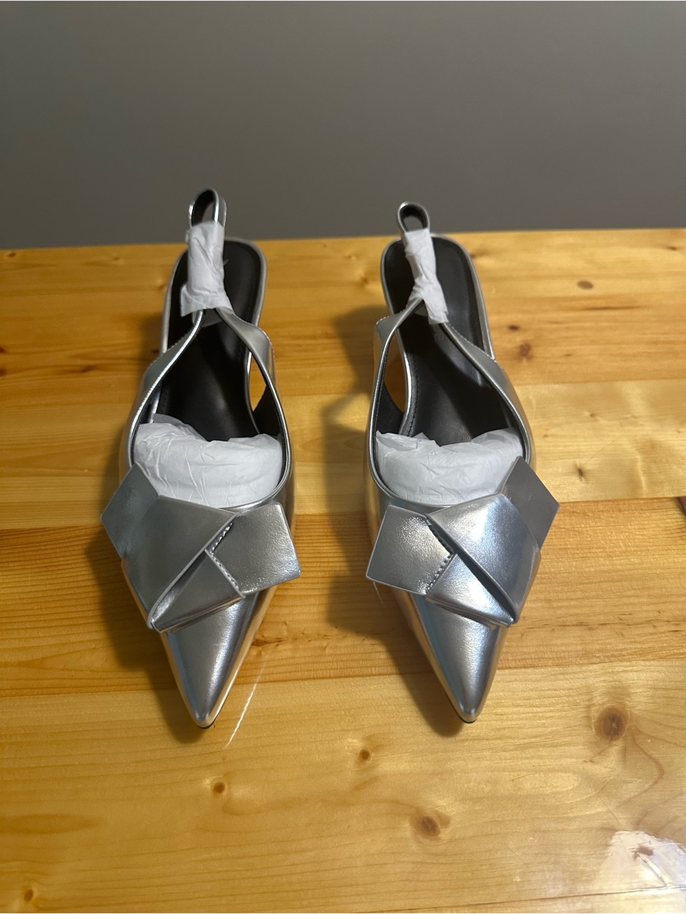 Pointed Slingback Mules in Silver for Women